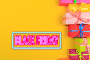 Different colored gift box on color background. Top view of various present boxes on minimal background. Birthday, Christmas, wedding, valentine, romantic gifts - Image