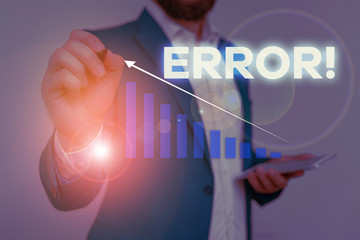 Writing note showing Error. Business concept for state or condition of being wrong in conduct...