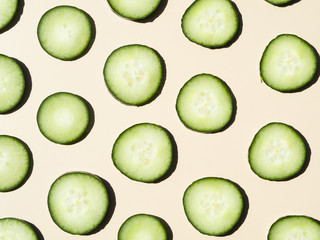 Freshly sliced cucumber arranged in composition