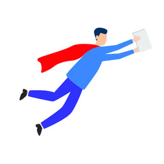 Fototapeta premium A man flies in a cloak with documents 