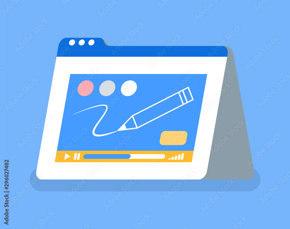 Poster graphic design tablet with pencil and colors isolated icon. video tutorial for beginners and starter