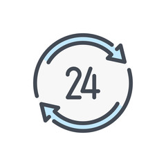 Refresh time color line icon. Update clock with 24 vector outline colorful sign.