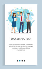 Successful team vector, man and woman holding prize and certificate for work, success celebration, coworkers with award for hardships overcoming. Website slider app template, landing page flat style
