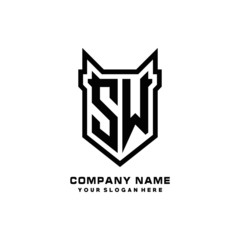 Initial letter SW Shield vector Logo Template Illustration Design, black color