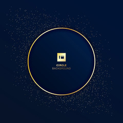 Gold round badge on dark blue background with golden glitter.