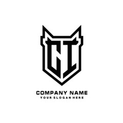 Initial letter CI Shield vector Logo Template Illustration Design, black color