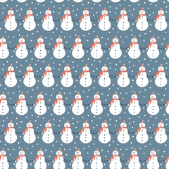 Vector Christmas seamless pattern of snowman. Winter background design for fabric textile, web wall, greeting card