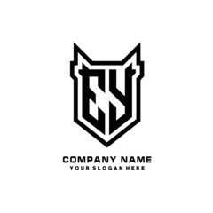 Initial letter EY Shield vector Logo Template Illustration Design, black color