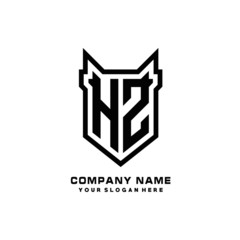 Fototapeta premium Initial letter HZ Shield vector Logo Template Illustration Design, black color