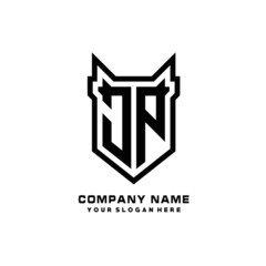 Initial letter JP Shield vector Logo Template Illustration Design, black color