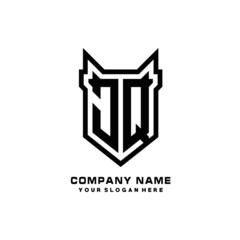 Initial letter JQ Shield vector Logo Template Illustration Design, black color