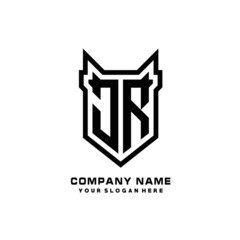 Initial letter JR Shield vector Logo Template Illustration Design, black color