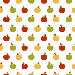 Vector seamless pattern with colorful apples. Fruit background for package, tablecloth, fabric, wallpaper, textile, web design. Isolated on white.