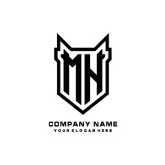 Initial letter MH Shield vector Logo Template Illustration Design, black color