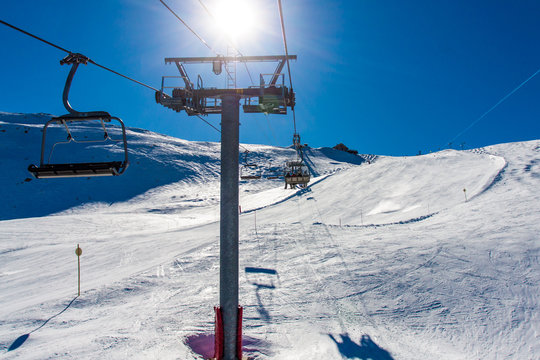 Cableway/chair lift in the Risoul resort, France