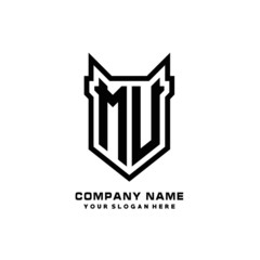 Initial letter MU Shield vector Logo Template Illustration Design, black color