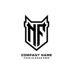 Initial letter NF Shield vector Logo Template Illustration Design, black color