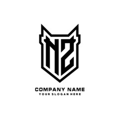 Initial letter NZ Shield vector Logo Template Illustration Design, black color