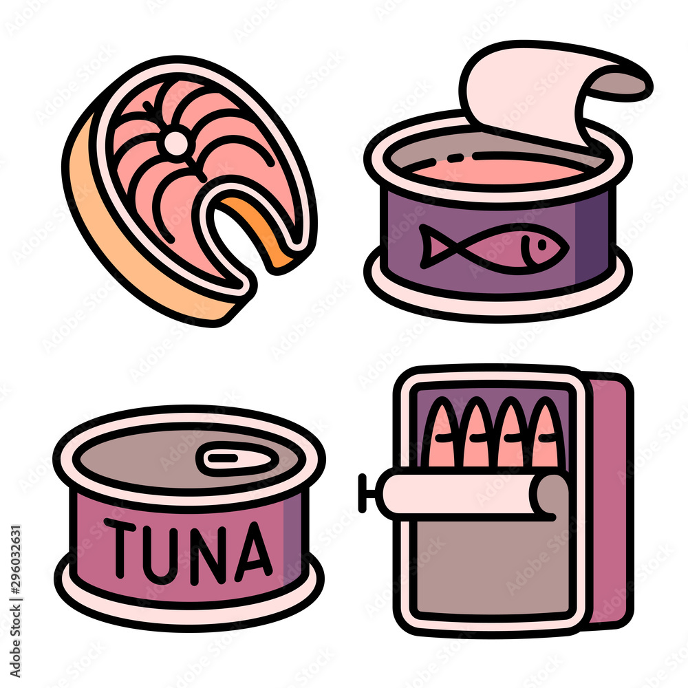 Poster tuna icons set. outline set of tuna vector icons for web design isolated on white background