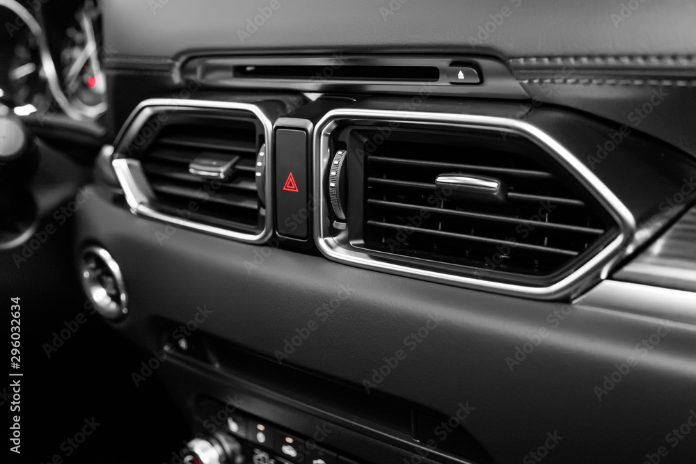 Poster close up car ventilation system and air conditioning - details and controls of modern car..