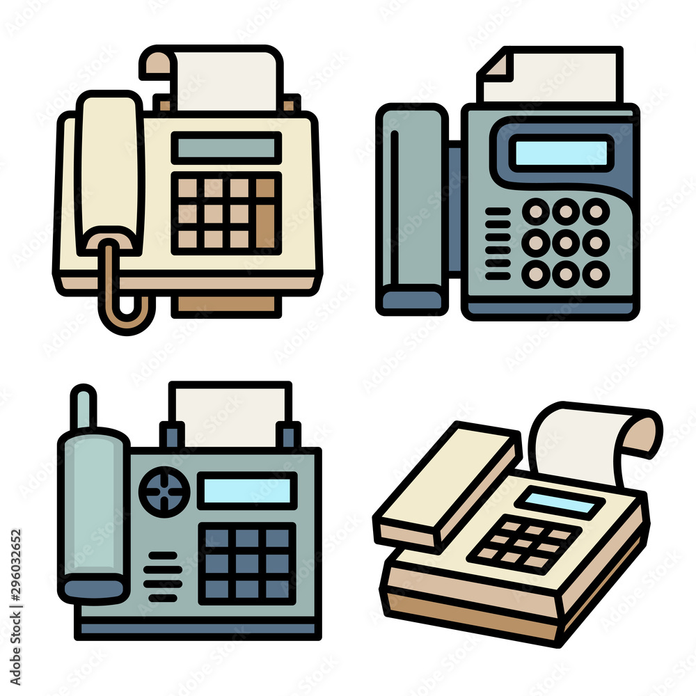Poster fax icons set. outline set of fax vector icons for web design isolated on white background