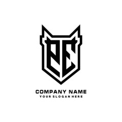 Initial letter PE Shield vector Logo Template Illustration Design, black color
