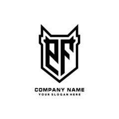 Initial letter PF Shield vector Logo Template Illustration Design, black color