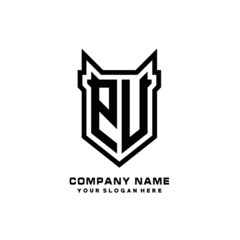 Initial letter PU Shield vector Logo Template Illustration Design, black color