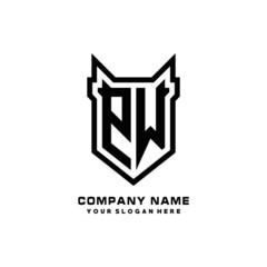 Initial letter PW Shield vector Logo Template Illustration Design, black color