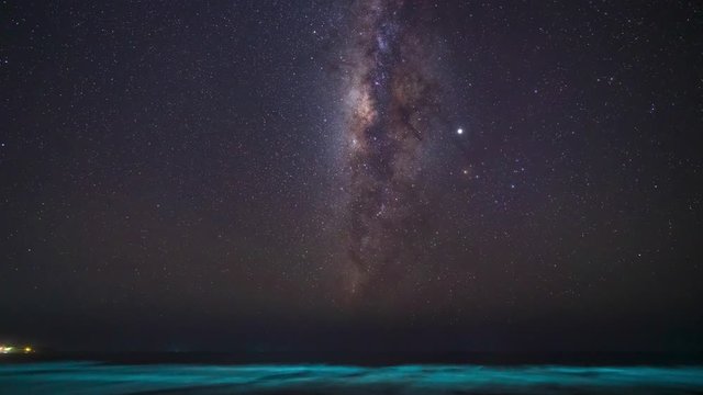 Dark night milky way time lapse with tons of stars over the ocean in Aposentillo, Nicaragua.