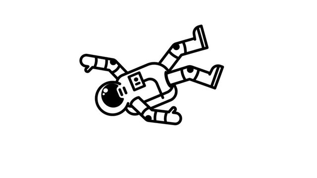 Astronaut in spacesuit floating in outer space. Animated looped line icon. Alpha channel.