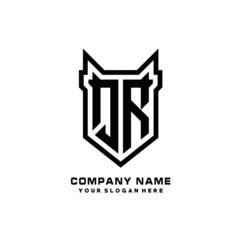 Initial letter QR Shield vector Logo Template Illustration Design, black color