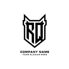 Initial letter RQ Shield vector Logo Template Illustration Design, black color