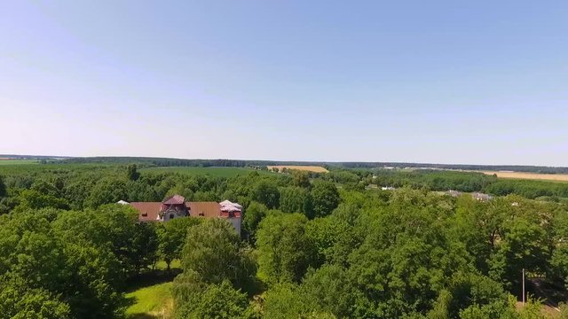 Drone shot of Dvorets Svyatopolk-Chetvertinskikh. Belarus, Jeludok 