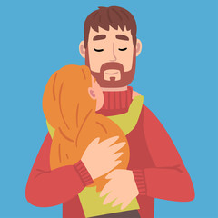 Daughter hugs daddy cartoon vector illustrationon White Background