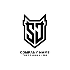 Initial letter SJ Shield vector Logo Template Illustration Design, black color