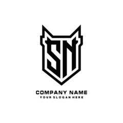 Initial letter SN Shield vector Logo Template Illustration Design, black color