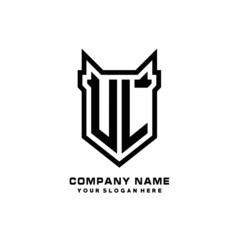 Initial letter UL Shield vector Logo Template Illustration Design, black color