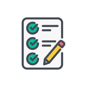 recommend clip art: Checklist color line icon. Report with pencil vector outline colorful sign.