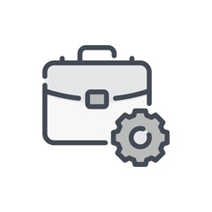 Suitcase with gear color line icon. Business profile settings vector outline colorful sign.