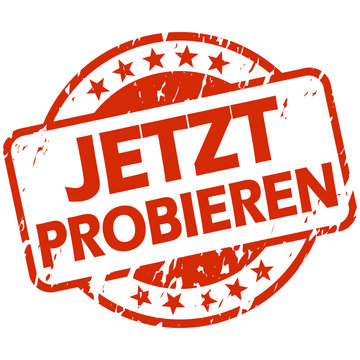 red stamp with Banner try now (in german)