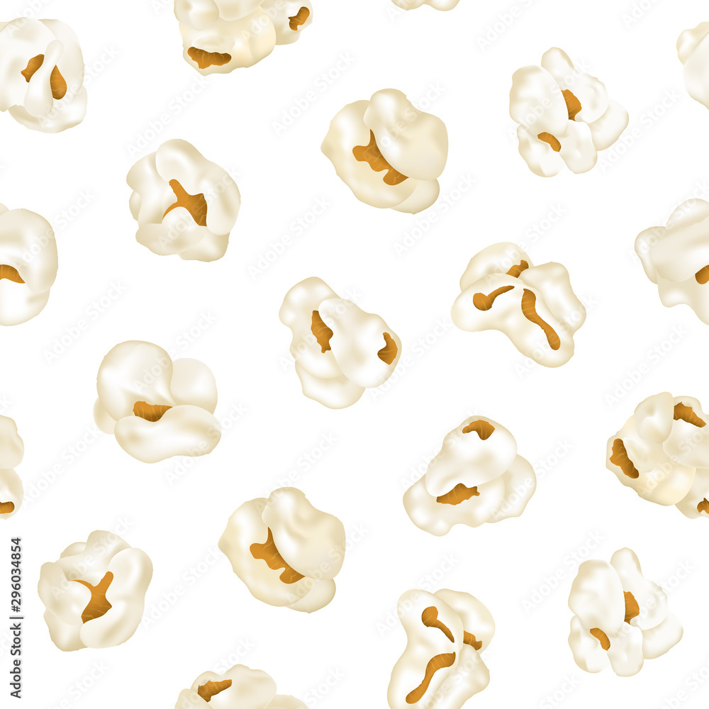 Poster realistic detailed 3d element popcorn seamless pattern background. vector