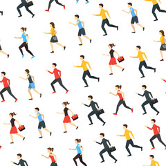 Fototapeta na wymiar Cartoon Characters Runners Man and Woman People Seamless Pattern Background. Vector