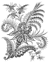 Fabric texture, floral vintage, black and white seamless, home textile, upholstery texture wrap.