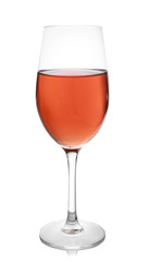 Glass of tasty wine on white background