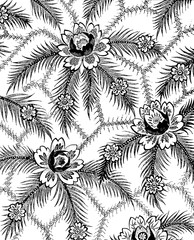 Fabric texture, floral vintage, black and white seamless, home textile, upholstery texture wrap.