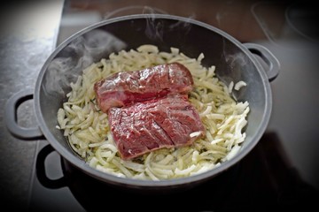 fillet from red deer roasted with onions