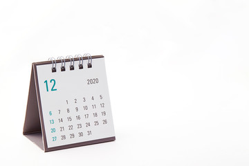 2020 December calendar on white background 