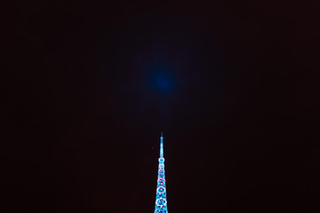 Luminous color TV tower in Perm view at the bottom