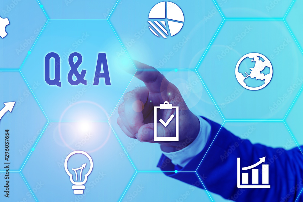 Poster conceptual hand writing showing q and a. concept meaning defined as questions being asked and answer